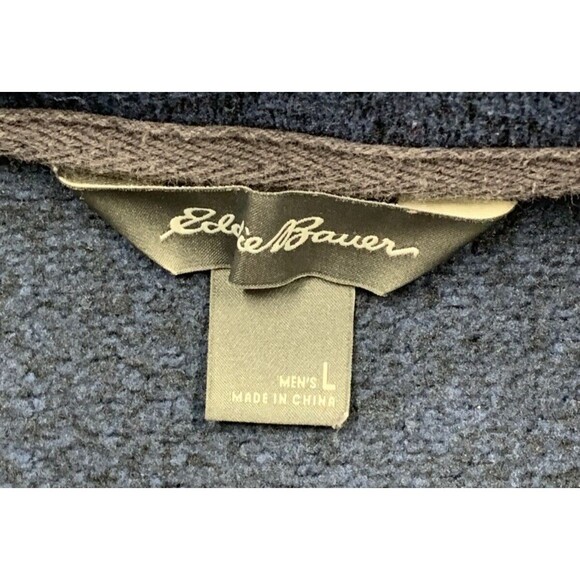 Eddie Bauer Sweater Adult Men Large Dark Blue Fleece Henley Pullover Snap Button - Picture 16 of 16